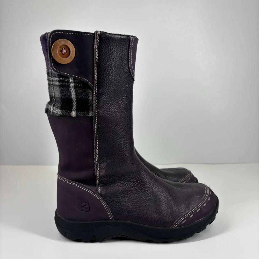 KEEN Darby Boots Kids Youth US 3 Sweet Grape Purple Plaid Leather Mid-Calf Boots
